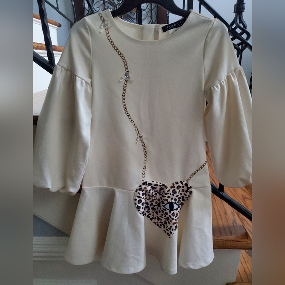 Beautiful Biscotti  girls cream colored dress leopard accent - Picture 2 of 5